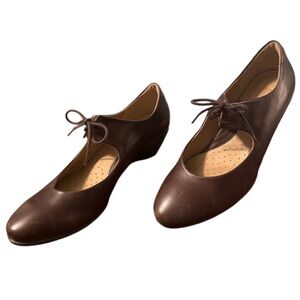 ECCO Mary Jane Sculptured Brown Leather Lace up Heels Women's Size 41 Shoes